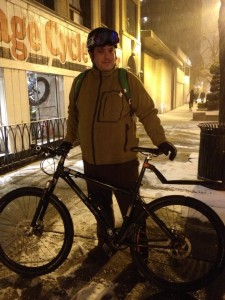 Nic before his winter commuter home on his winter bike