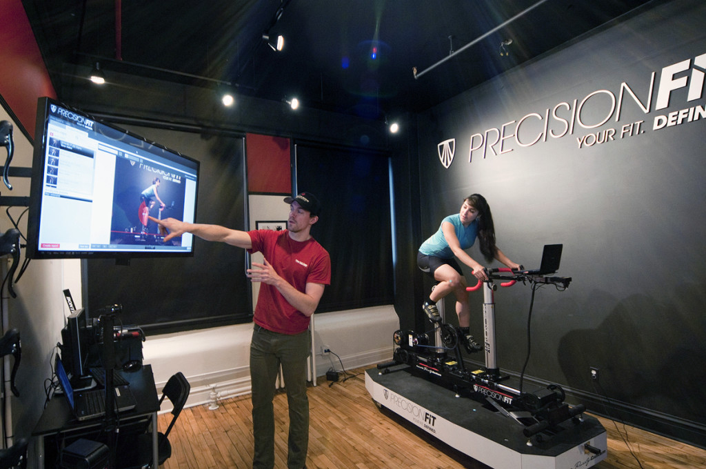 One on one bike fitting for triathlon and road bikes in trek precision fit studio at Village Cycle Center